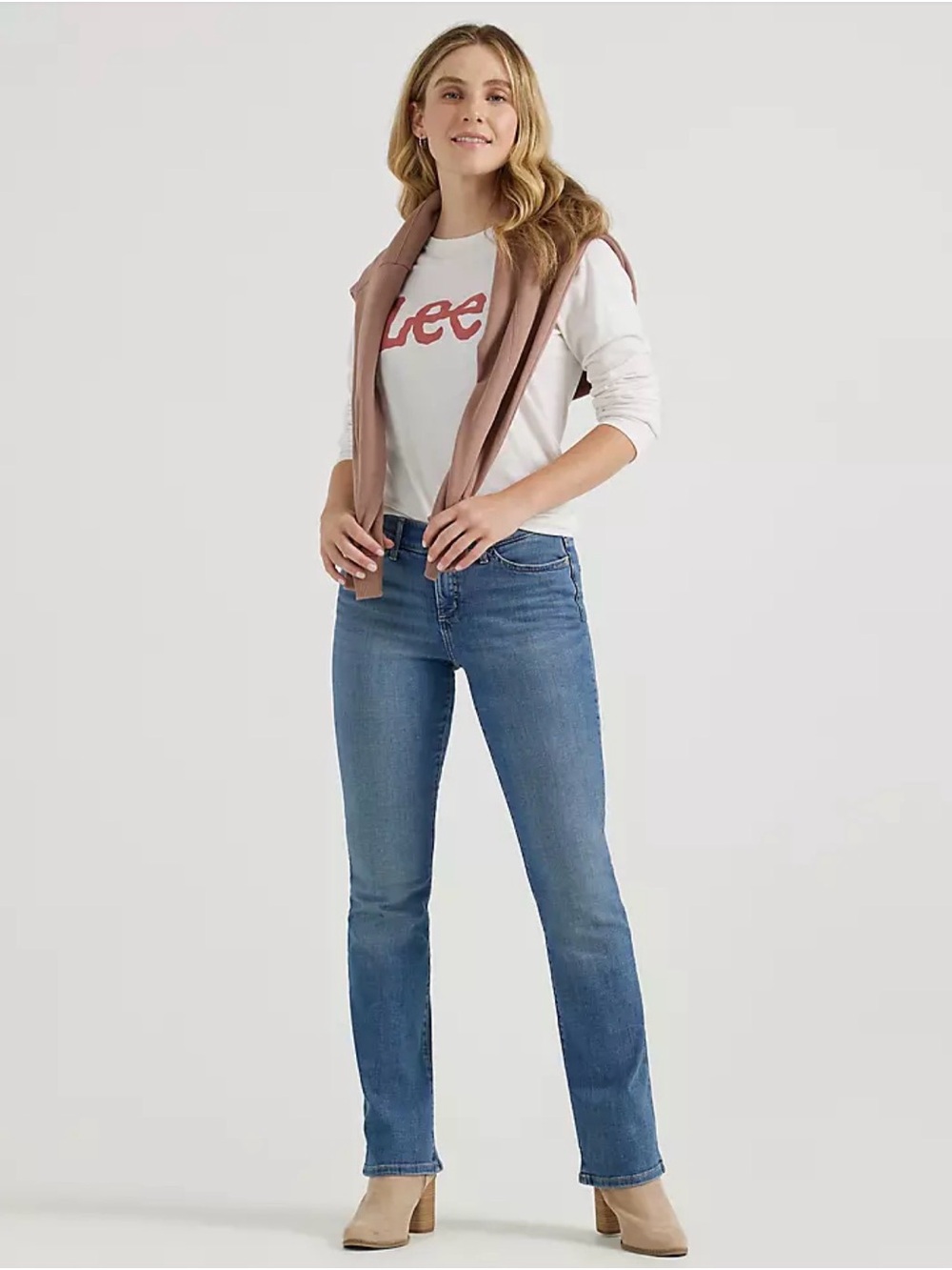 Lee Women’s Mid-Rise Straight Leg Jeans in Medium Blue